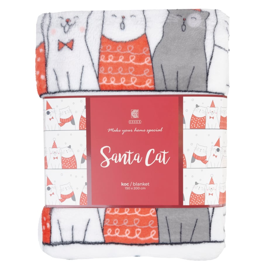 Drukowany koc Santa cat 150x200 cm