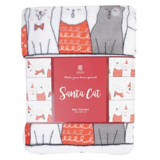 Drukowany koc Santa cat 150x200 cm