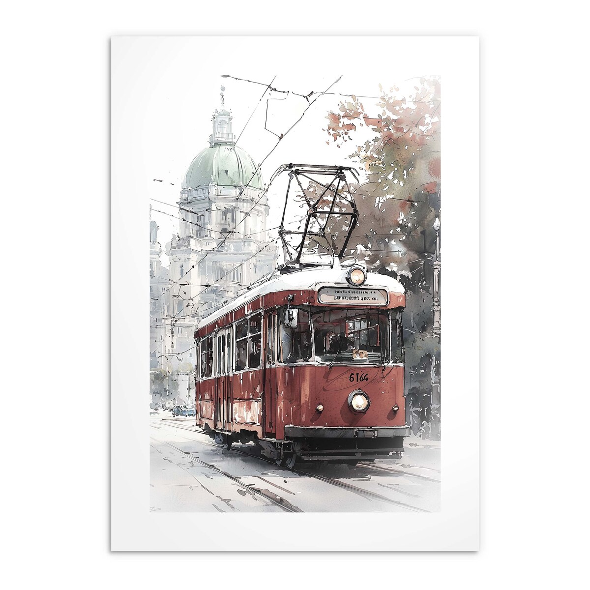 Plakat Obraz Czerwony tramwaj Retro na ścianę do salonu biura