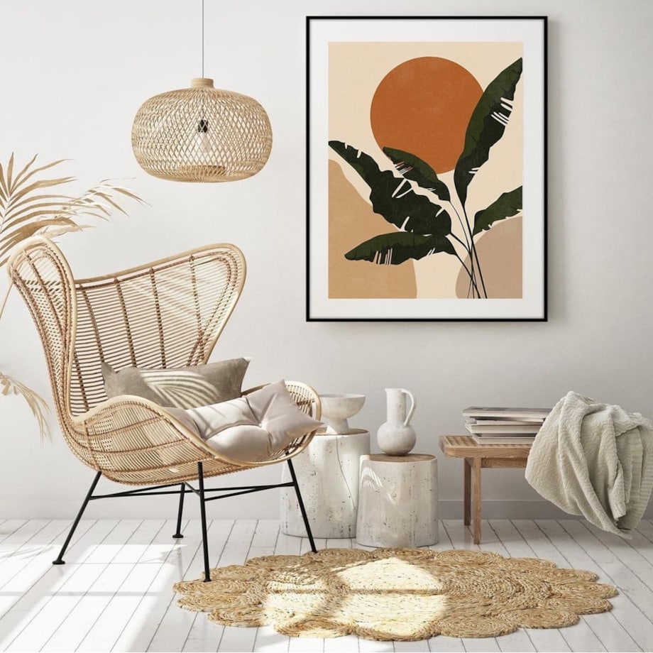 Poster Story, Plakat, Obraz - Liście Bananowca i Zachód Słońca, wymiary 30 x 42 cm