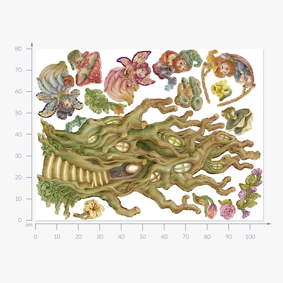 Zestaw naklejek na ścianę, Leśne stworzenia wróżki, 80cm