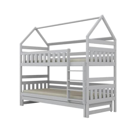 Łóżko piętrowe domek FELIKS 160x80 białe drewniane trzyosobowe