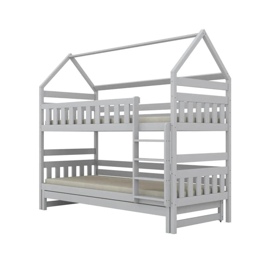 Łóżko piętrowe domek FELIKS 160x80 białe drewniane trzyosobowe