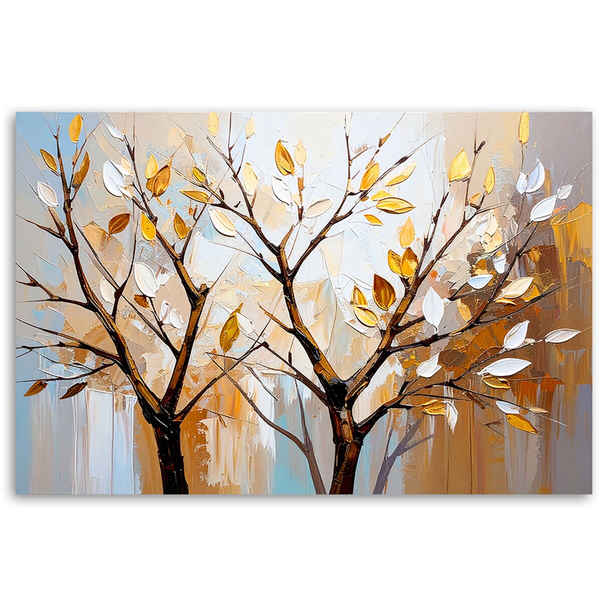 Feeby Obraz nowoczesny do salonu jak malowany, Liście Gałązki w beżu 120x80