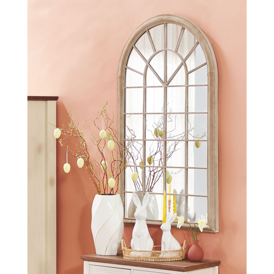 Metalowe lustro ścienne okno 77 x 130 cm beżowe TREVOL