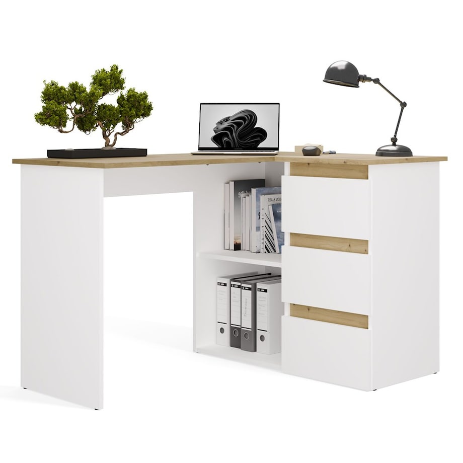 Biurko narożne Nicea prawe Artisan/Biel 120x48,5x75 1 szt.