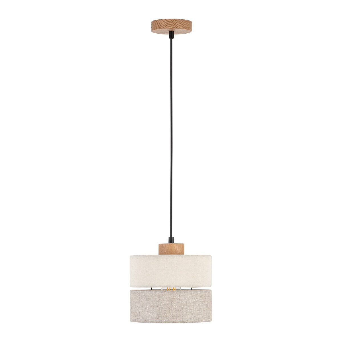 Lampa wisząca TK Lighting ECO 5770, szaro-beżowy abażur, drewno i czarny metal, regulowana wysokość, E27