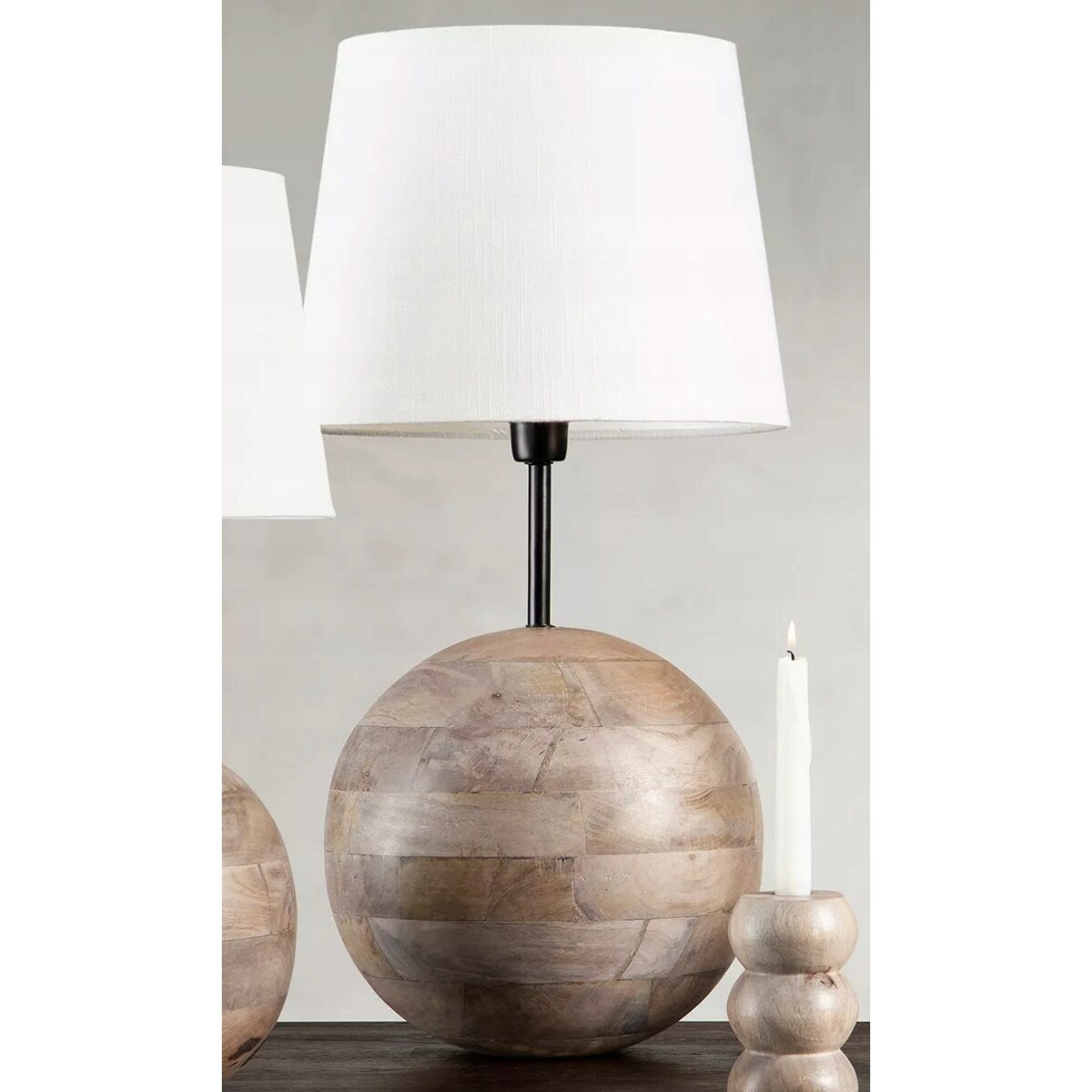LAMPA DREWNIANA BOHO 47cm kula stołowa stojąca nocna biurkowa do salonu