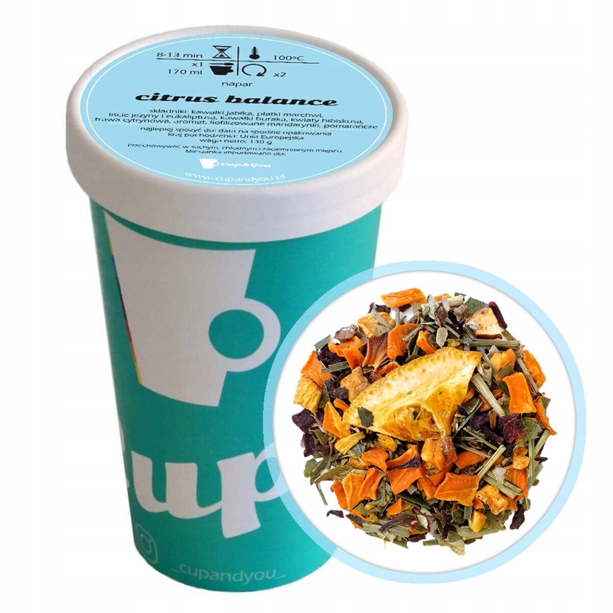 Herbata ziołowa cytrusowa CITRUS BALANCE liście eukaliptusa burak 130g - herbata liściasta sypana mieszanka napar susz