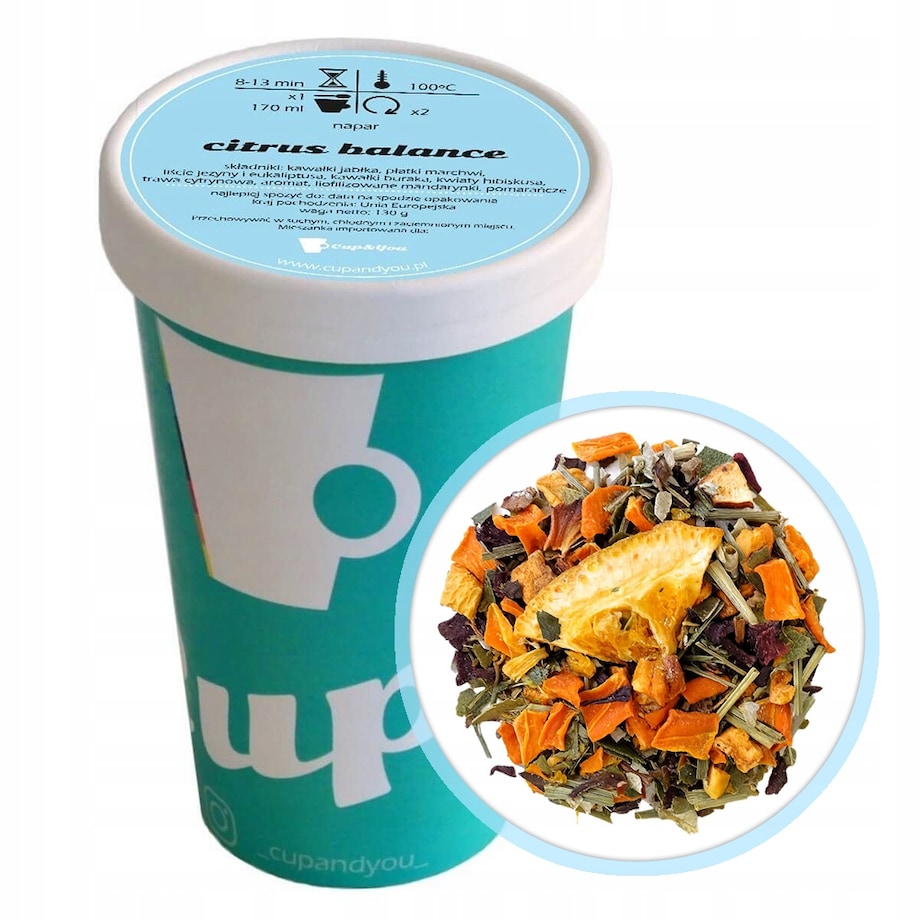 Herbata ziołowa cytrusowa CITRUS BALANCE liście eukaliptusa burak 130g - herbata liściasta sypana mieszanka napar susz