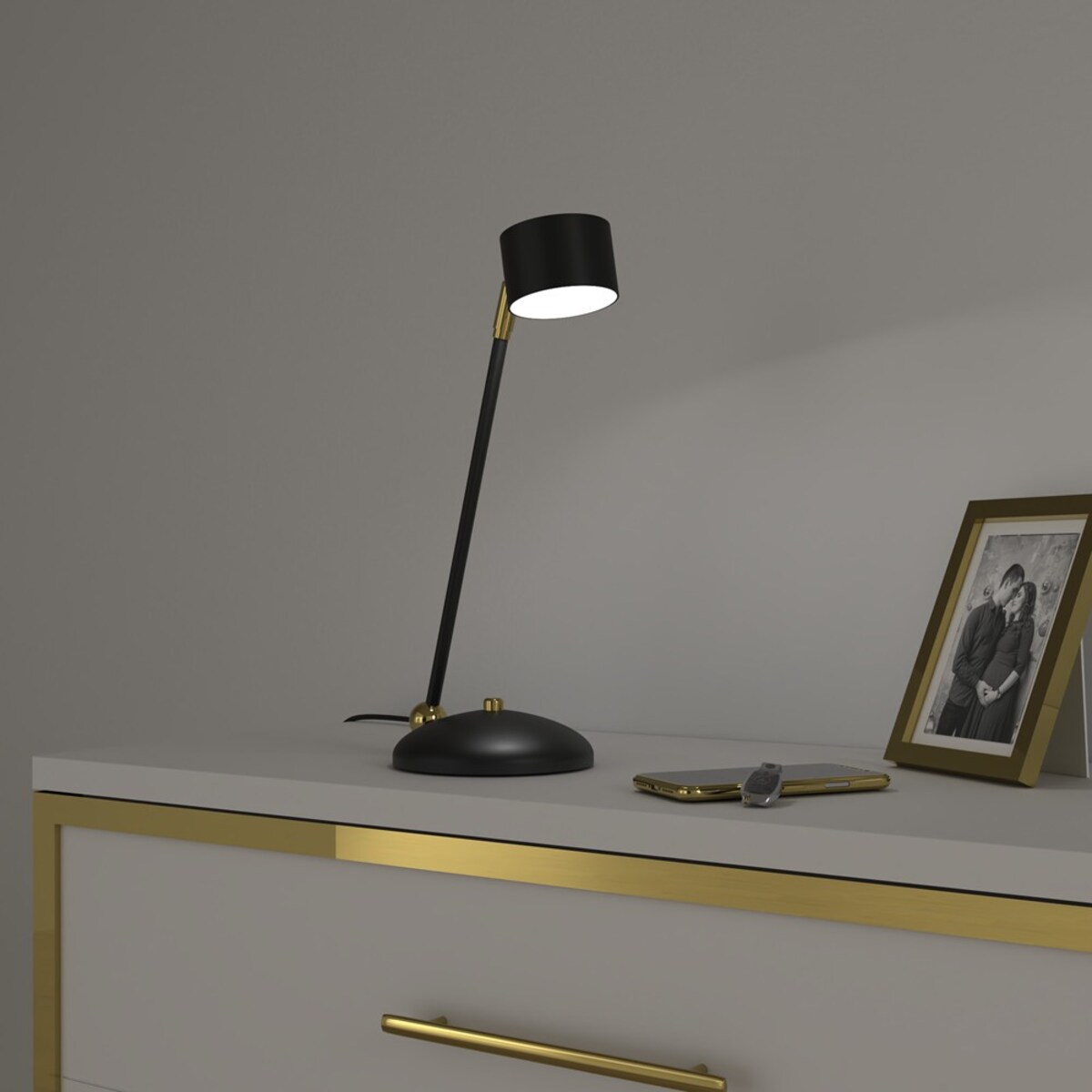 Gabinetowa lampka biurkowa ARENA nowoczesna stojąca czarna złota