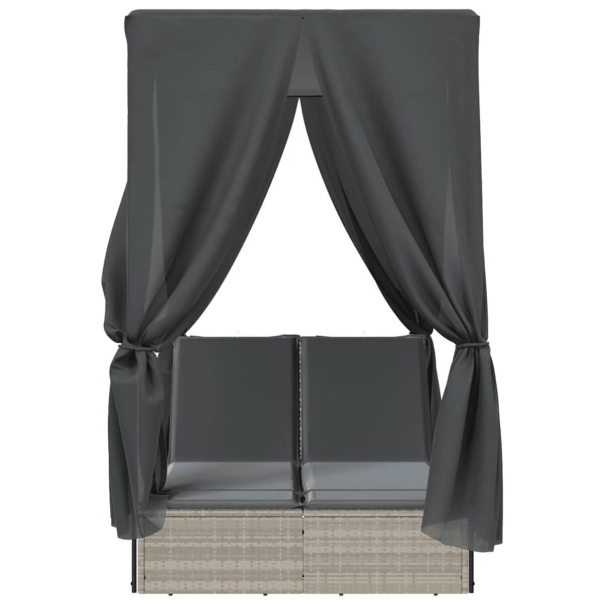 vidaXL Podwójna leżanka z daszkiem i zasłonami, jasnoszary polirattan