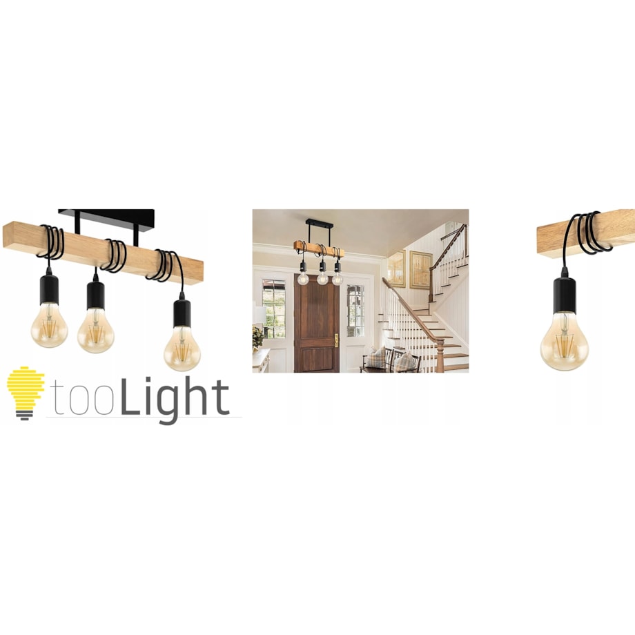 Lampa Sufitowa Wisząca Metal Z Drewnem Loft Line