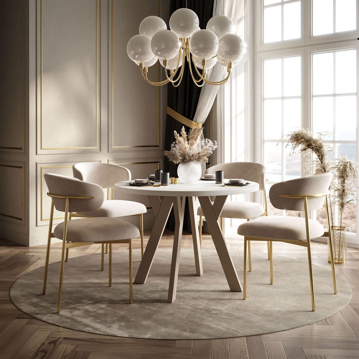 Okrągły stół rozkładany VOLTA MATT, nogi kaszmir, blat biały