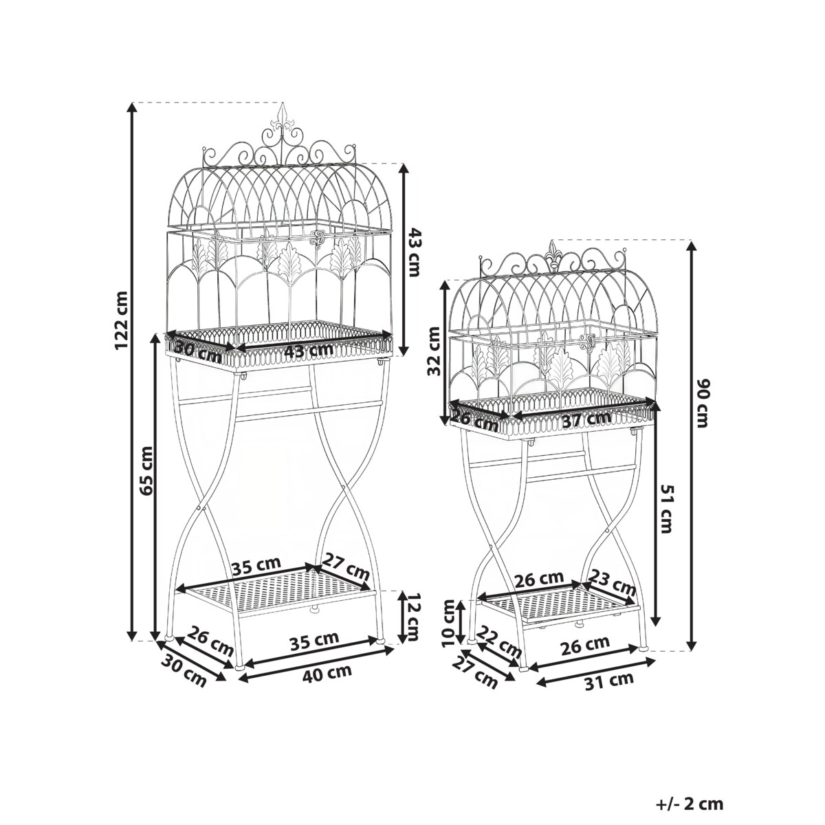 Zestaw 2 regałów z półkami SICILY Metal 43/37 cm 30/27 cm Czarny