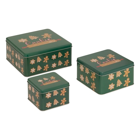 Puszka 3 szt. metalowa na ciastka świąteczne 18x18x8,5 cm POTERA zielona