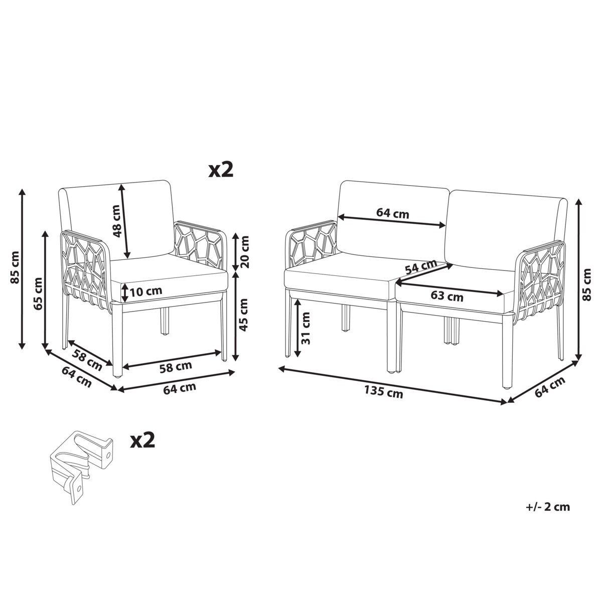 Zestaw ogrodowy dla 4 osób ERICHE Ciemnoszary