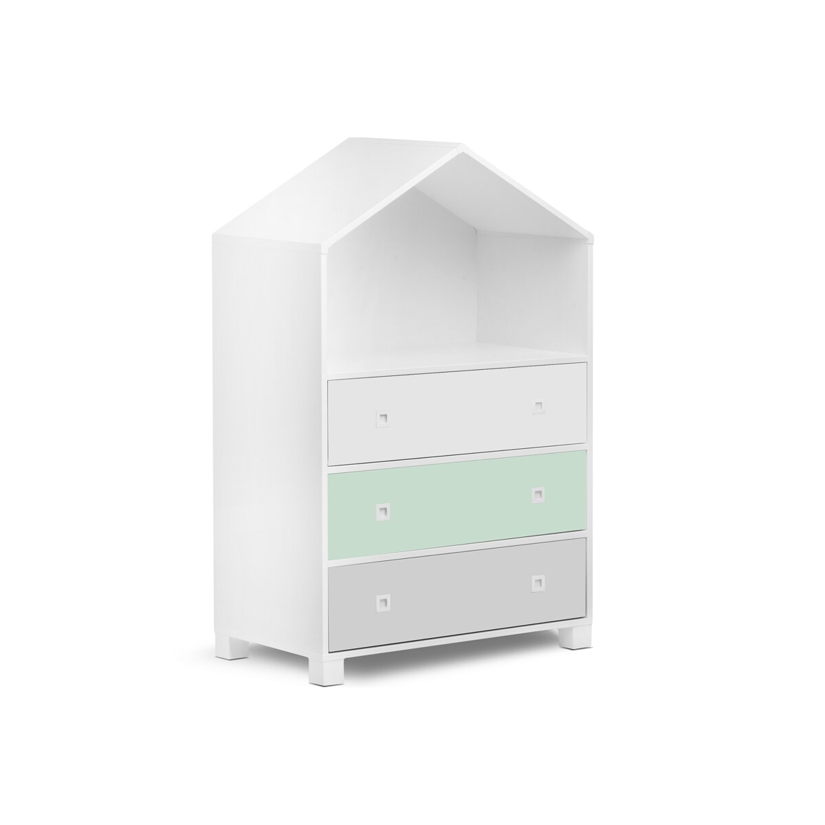 KONSIMO MIRUM Biała komoda w kształcie domku dla dziecka w kolorze zielonym