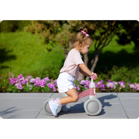 Rowerek biegowy trójkołowy jeździk dla dzieci lekki Ricokids różowo-szary