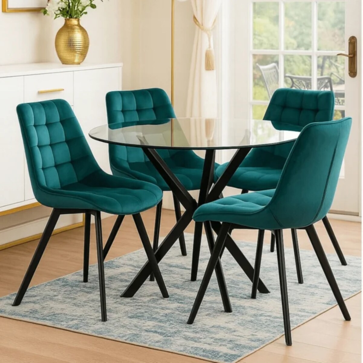 Krzesło Tapicerowane Welurowe Kuchenne Do Salonu Jadalni RICK Turkus