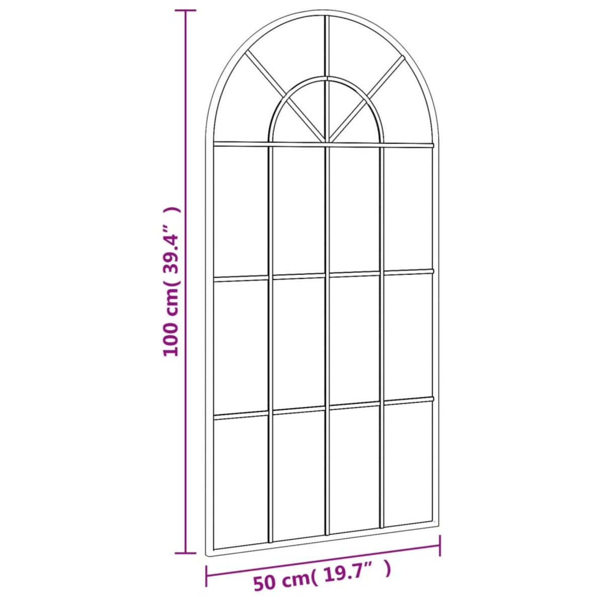 vidaXL Lustro ścienne, czarne, 50x100 cm, zakończone łukiem, żelazo