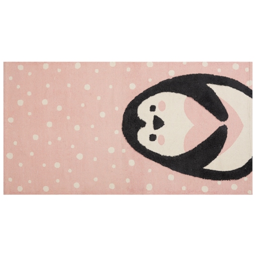 Dywan dziecięcy bawełniany motyw pingwina 80 x 150 cm różowy PENGKOL