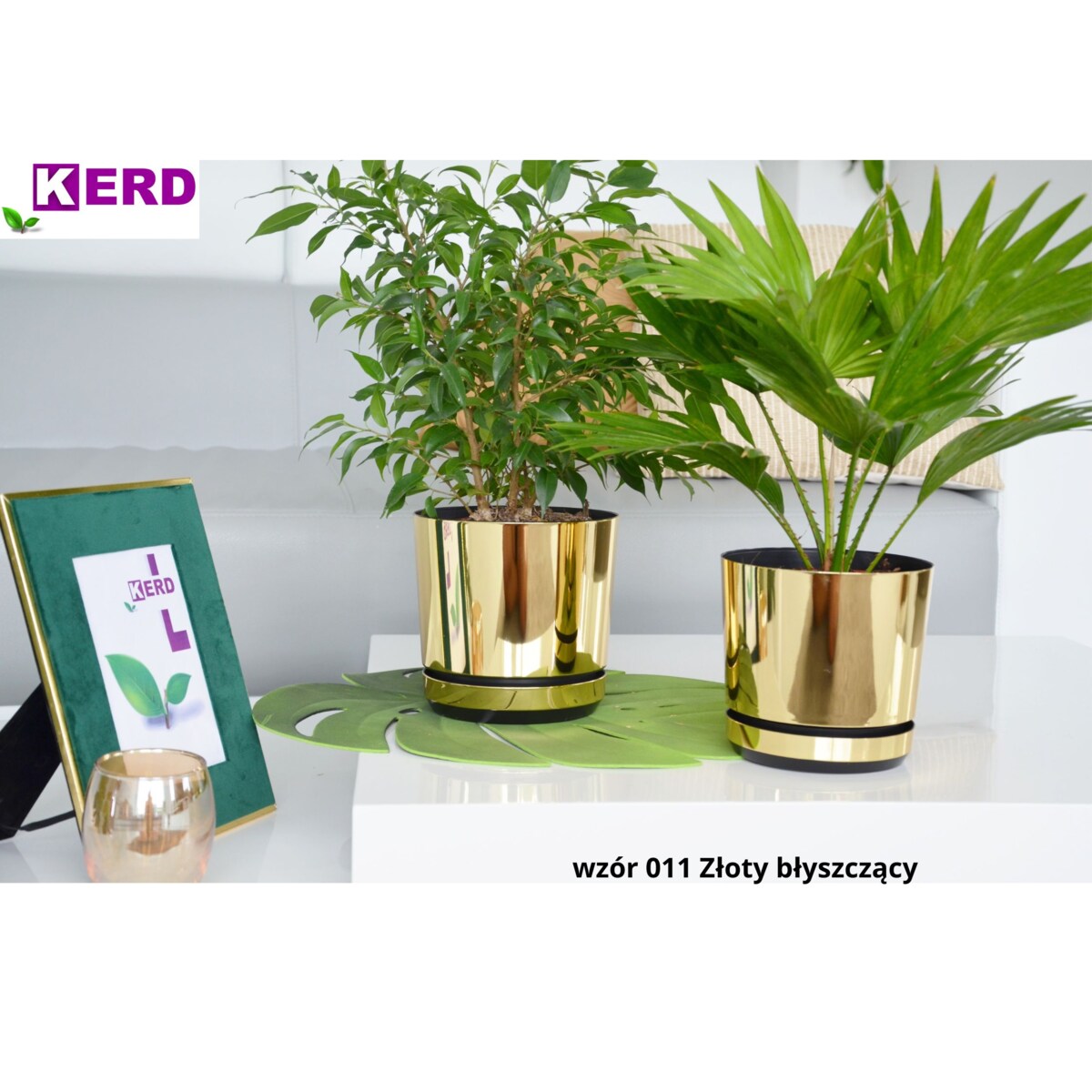 16 cm wzór ZŁOTY BŁYSZCZĄCY Doniczka z podstawką nowoczesna elegancka glamour wysoki połysk