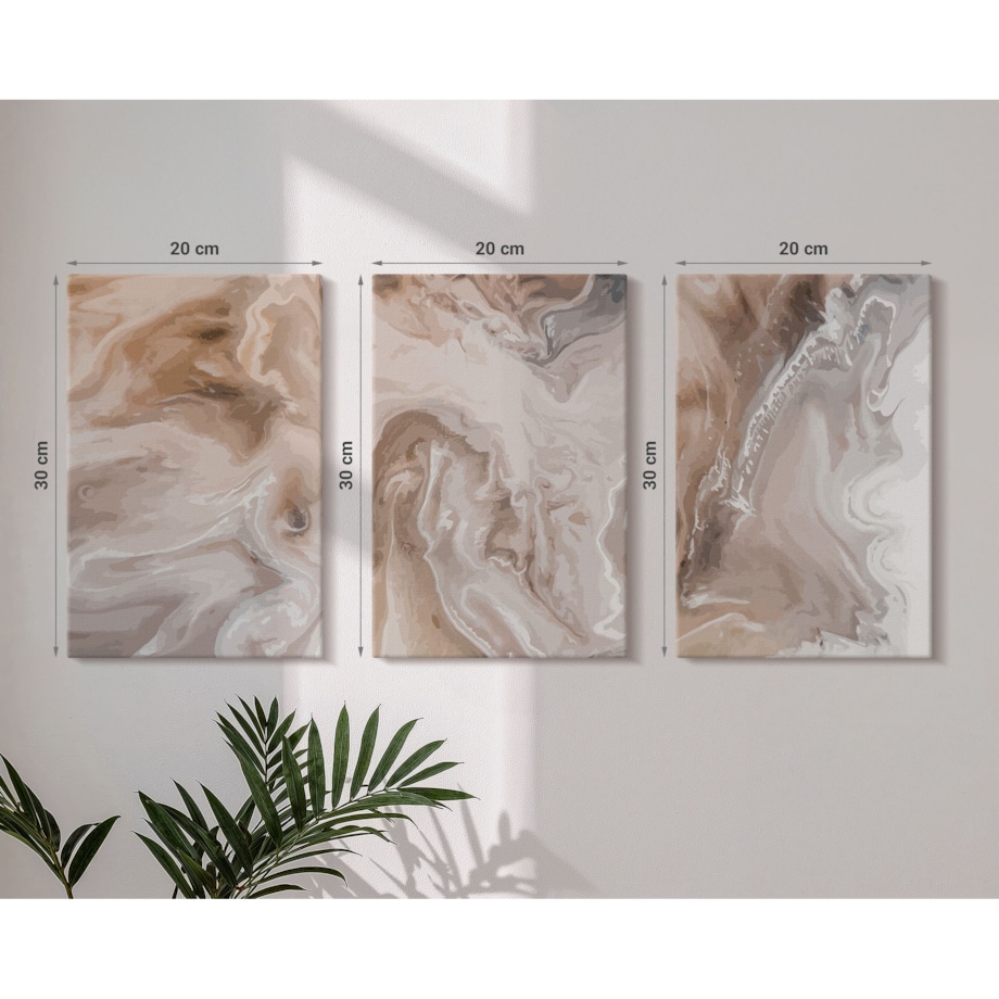 Zestaw 3 małych obrazów na płótnie - Kamień abstrakcyjny marmur - brązowy
