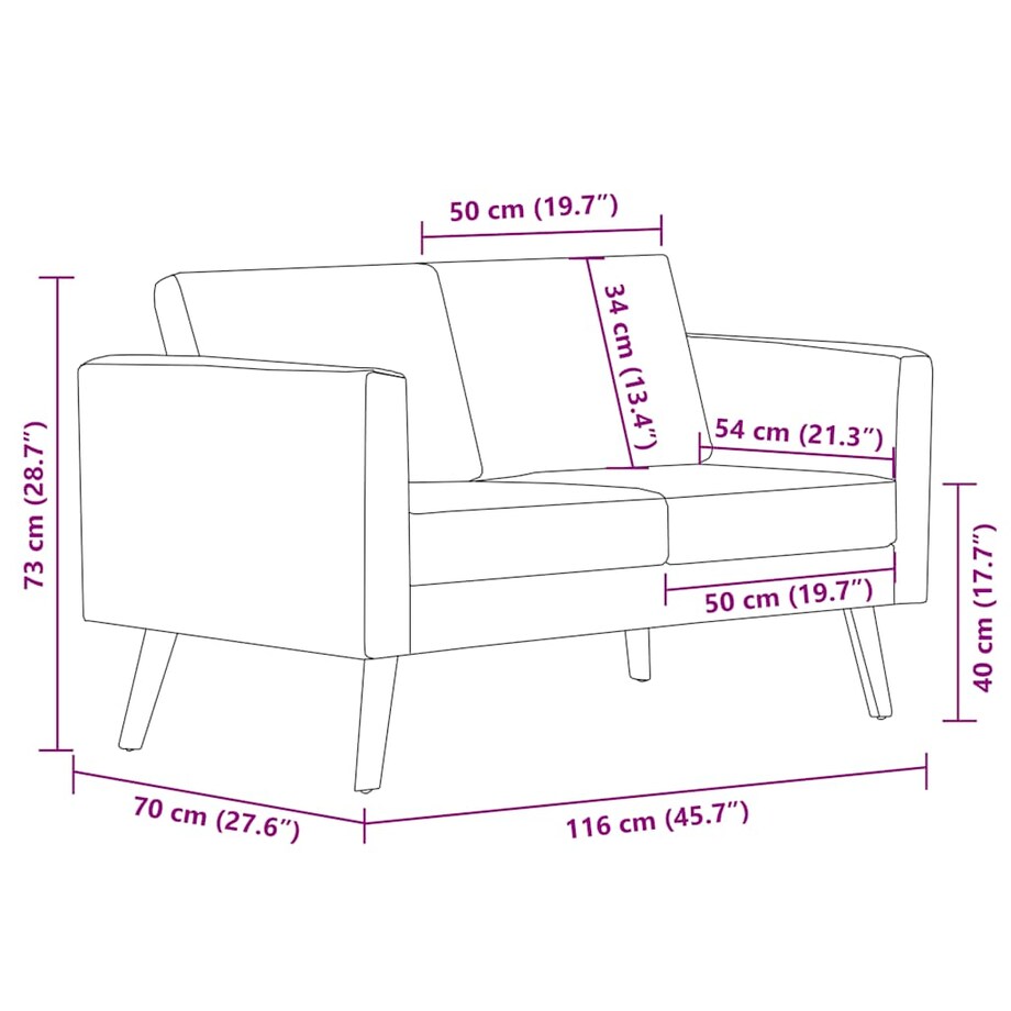 vidaXL Sofa 2-osobowa, materiałowa, jasnoszara