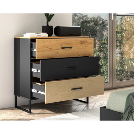Komoda COLIN 05 3S 90 dąb złoty craft/czarna