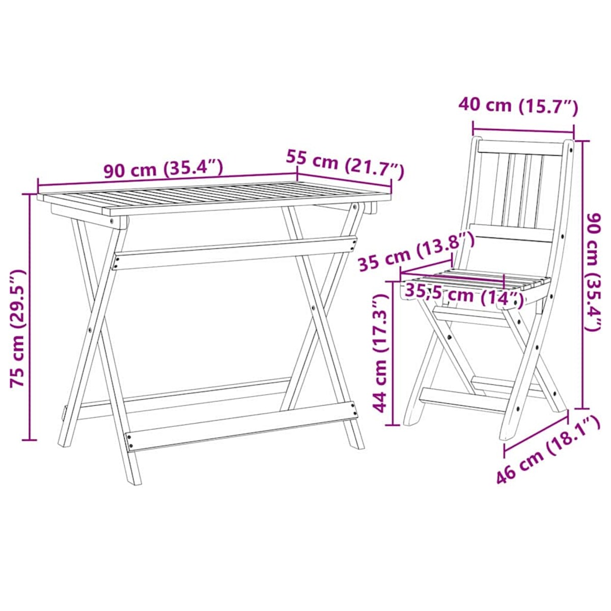 vidaXL Zestaw Bistro Ogrodowego 5 pcs Brązowy lite drewno akacjowe