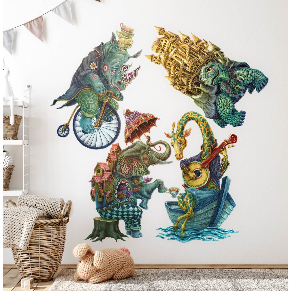 Zestaw naklejek na ścianę, Bajkowe stworzenia, 100cm