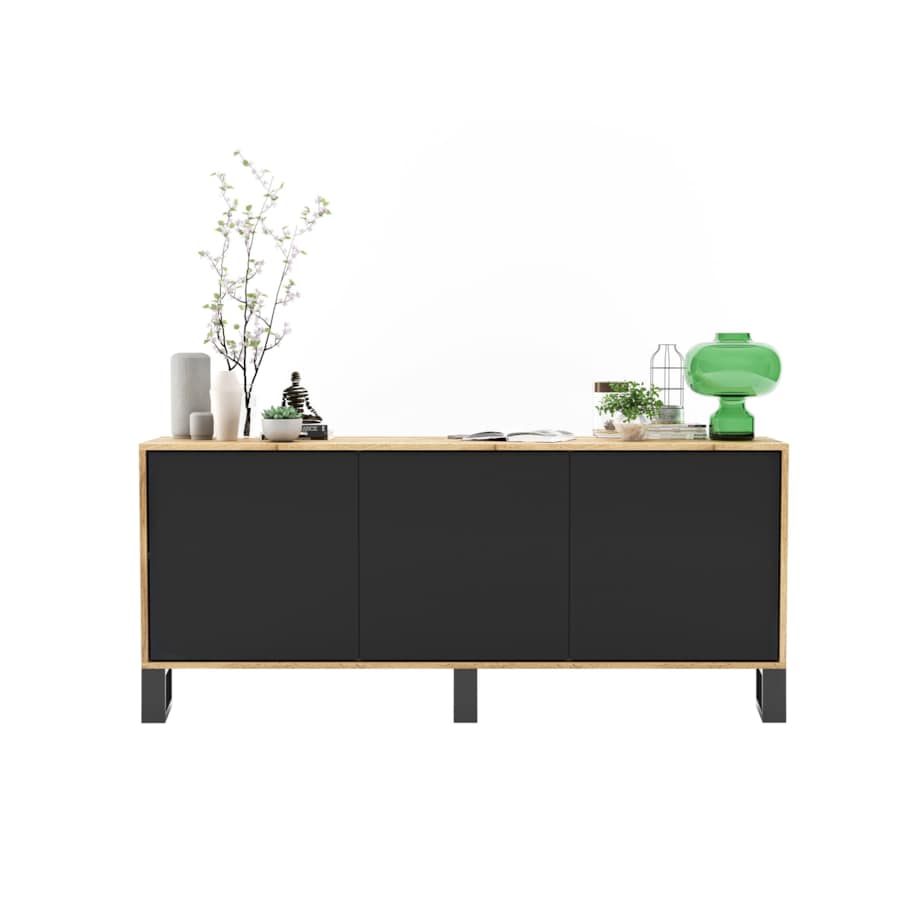 Komoda Loft Szafka RTV Industrialna Dąb Wotan Czarny MAT 168 cm