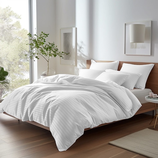 Pościel satyna bawełniana 160x200 Exclusive Cizgili kolor biały