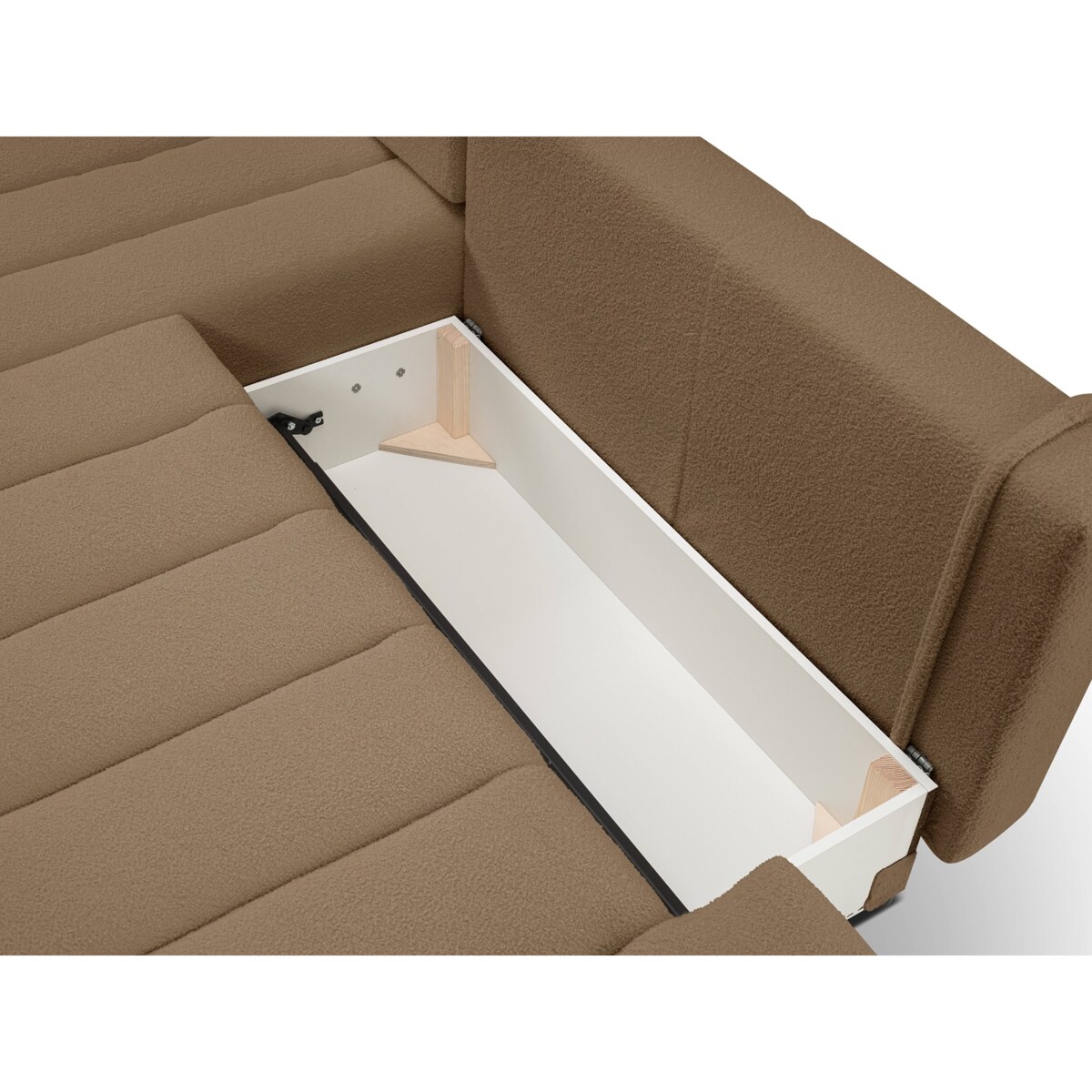 Narożnik z funkcją spania ALOO, lewostronny, tkanina boucle-brązowa