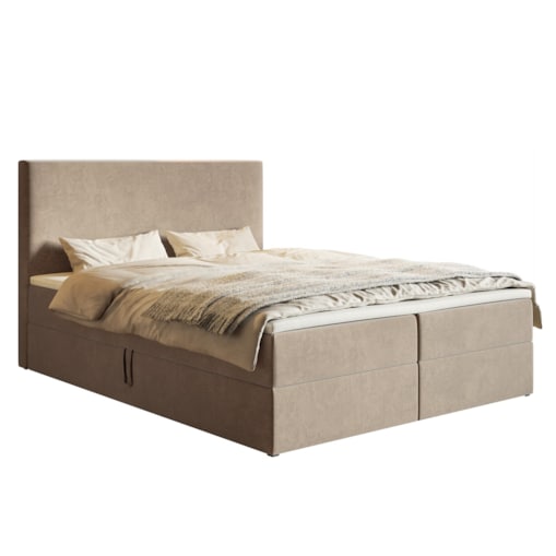 Łóżko kontynentalne G2 do sypialni 160x200 z pojemnikiem i materacem-beżowe