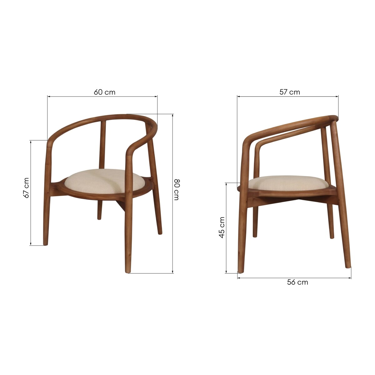 Krzesło drewniane CHARLOTTA 80x60x57 cm orzech-beż zaokrąglone