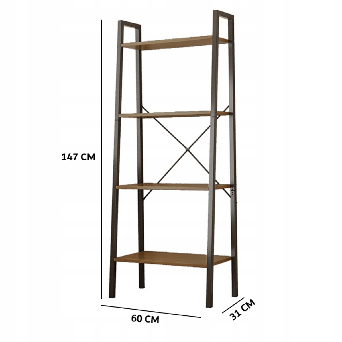 Regał Na Książki Stojący Rustykalny Drabinka Loft Retro Jasny Brąz 4 Półki