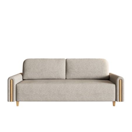 Kanapa MODERN z funkcją spania do salonu- beżowa + drewno bukowe