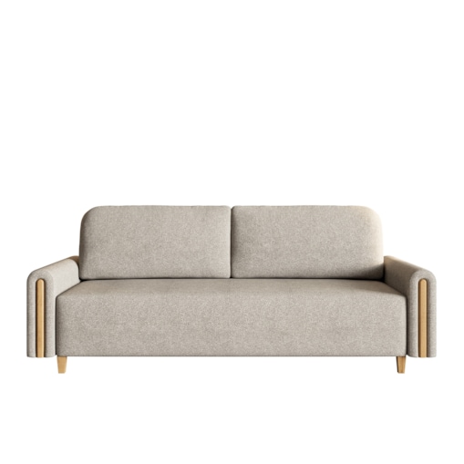 Kanapa MODERN z funkcją spania do salonu- beżowa + drewno bukowe