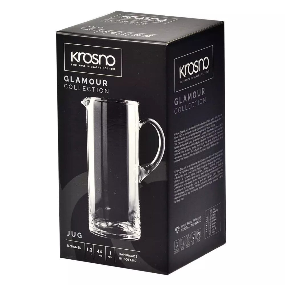 Dzbanek do Napojów Glamour Krosno 1,3 l Prosty Szklany z Uchwytem Bezbarwny