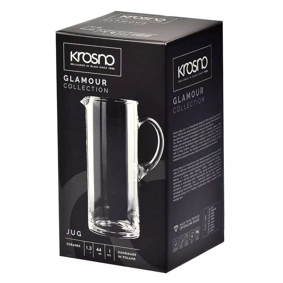 Dzbanek do Napojów Glamour Krosno 1,3 l Prosty Szklany z Uchwytem Bezbarwny