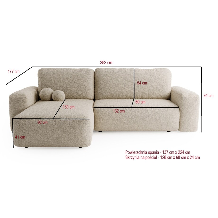 Narożnik Lewy ILO z funkcją spania i pojemnikiem na pościel, ciemno-szary