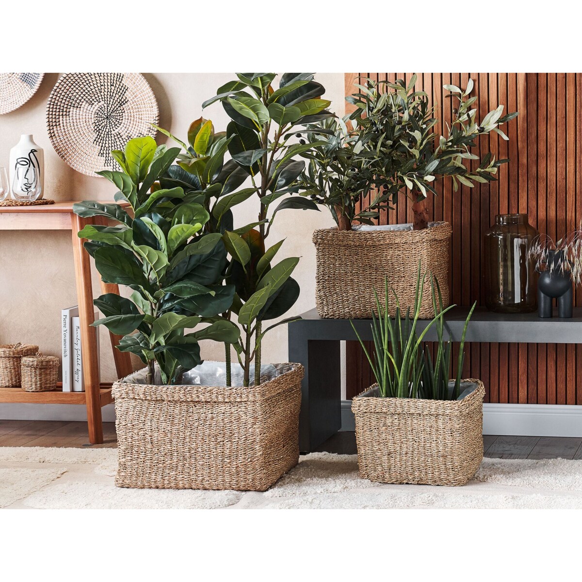 Zestaw 3 koszy na kwiaty z trawy morskiej naturalny RIVULINE