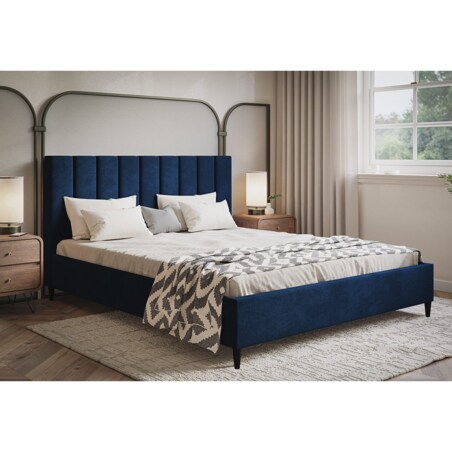 Łóżko do sypialni 160x200 LUXO 2 tapicerowane, na wysokich nogach-granatowe