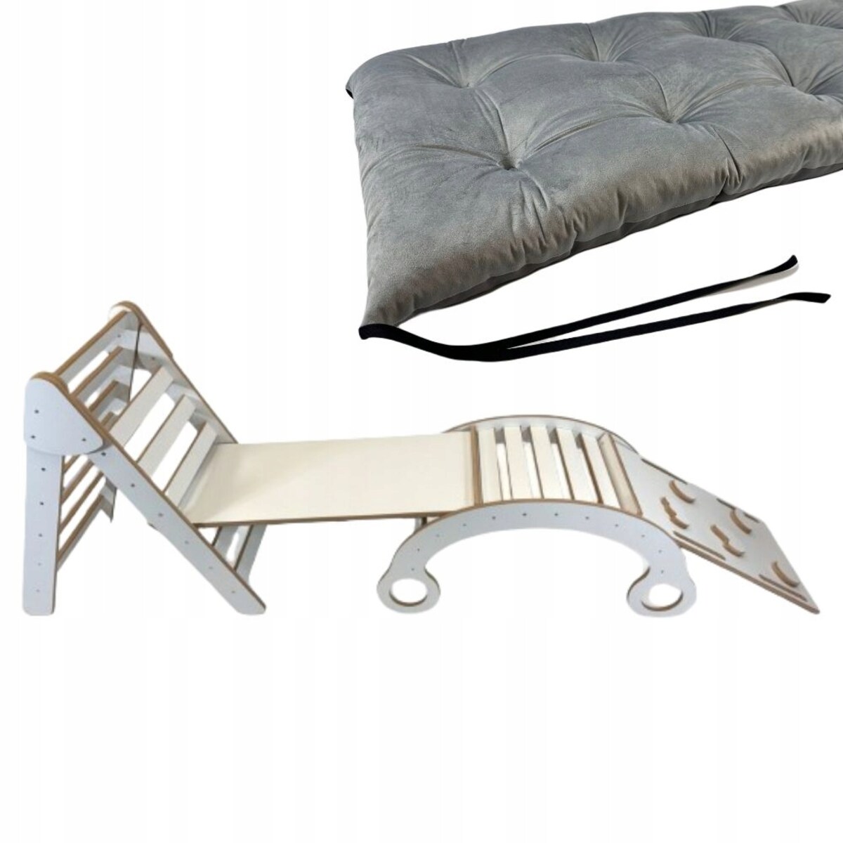 Deska do balansowania + Poduszka Szary + Ścianka + Zjeżdżalnia + Pikler CE