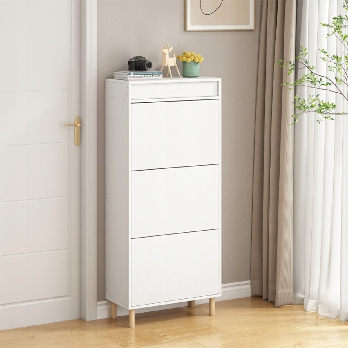 Szafka na buty biała schowek z lustrem loft stojący regał przedpokój 55cm