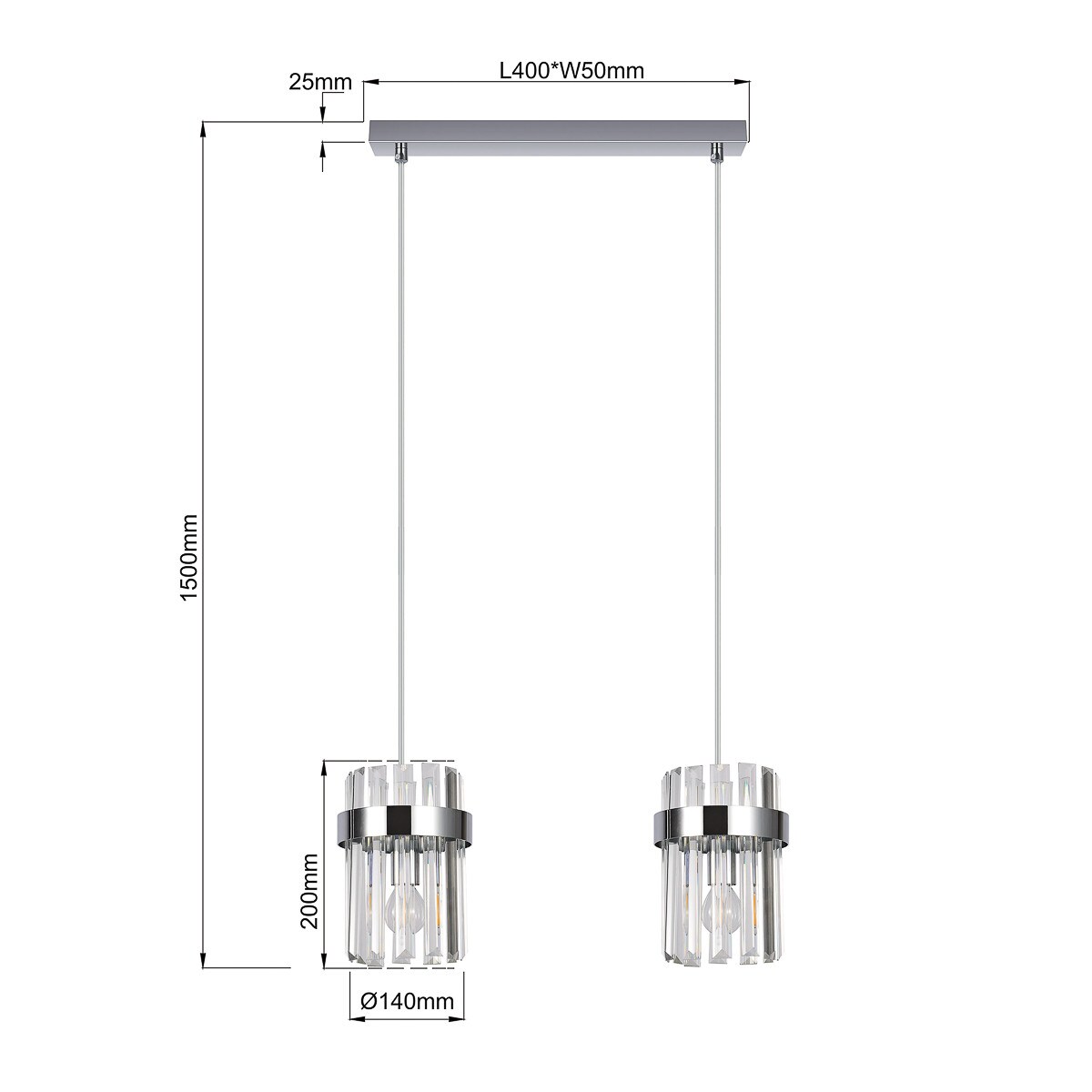 Lampa sufitowa wisząca Light Prestige Vetro chrom 2 x E14 1 szt.