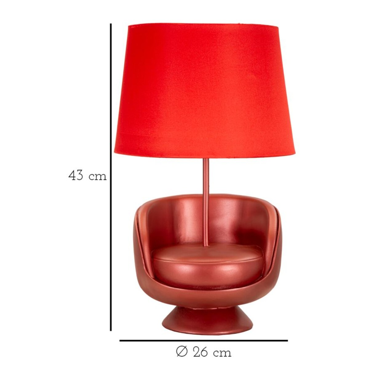 Lampa stołowa Midcentury, kolor czerwony, żywica syntetyczna i żelazo, 26 x 26 x 43 cm, 1 x E27, max. 40 W, do salonu i sypialni, Mauro Ferretti