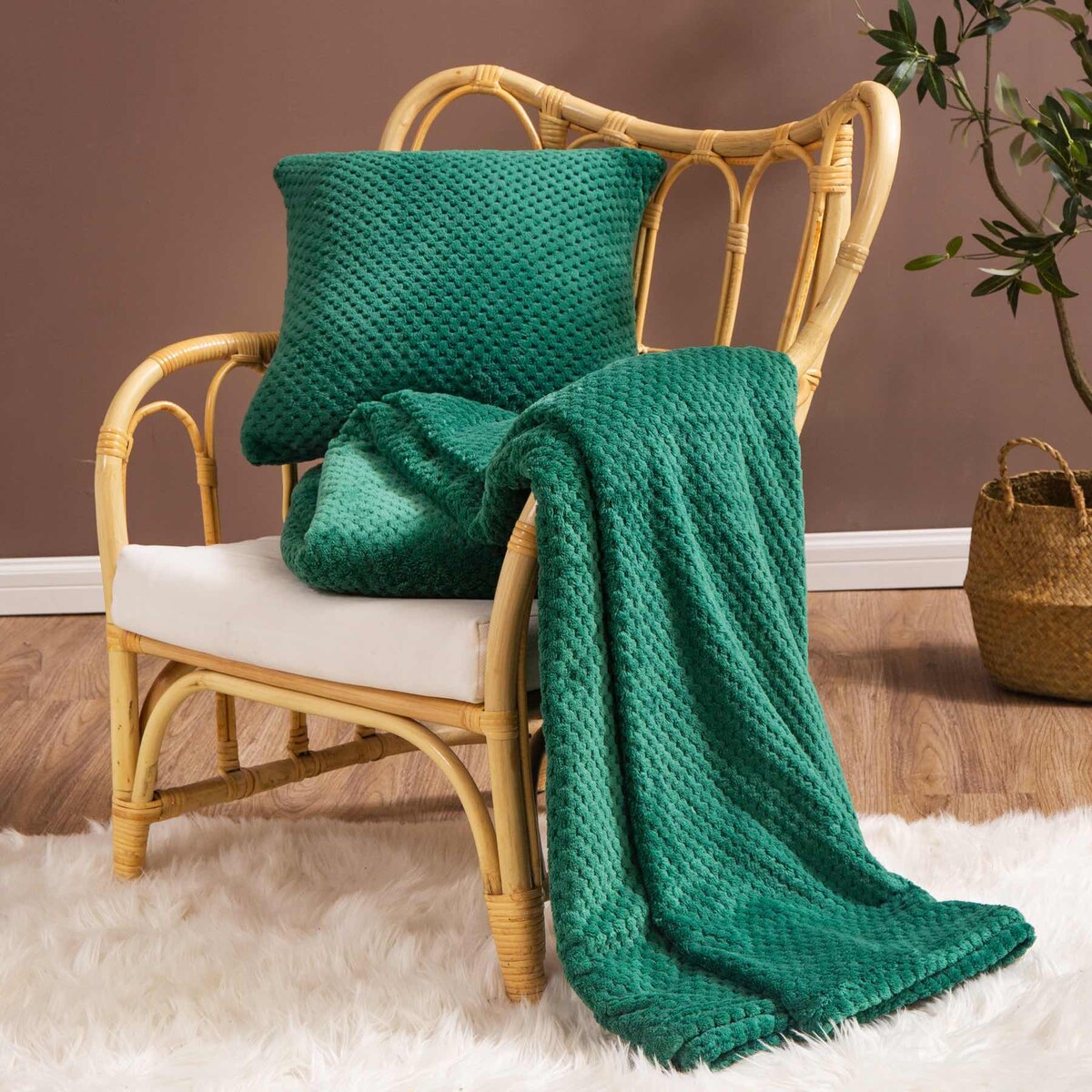 Butelkowa Zieleń Koc Narzuta z mikrofibry 200 x 220 Duży Pled Puszysty miękki